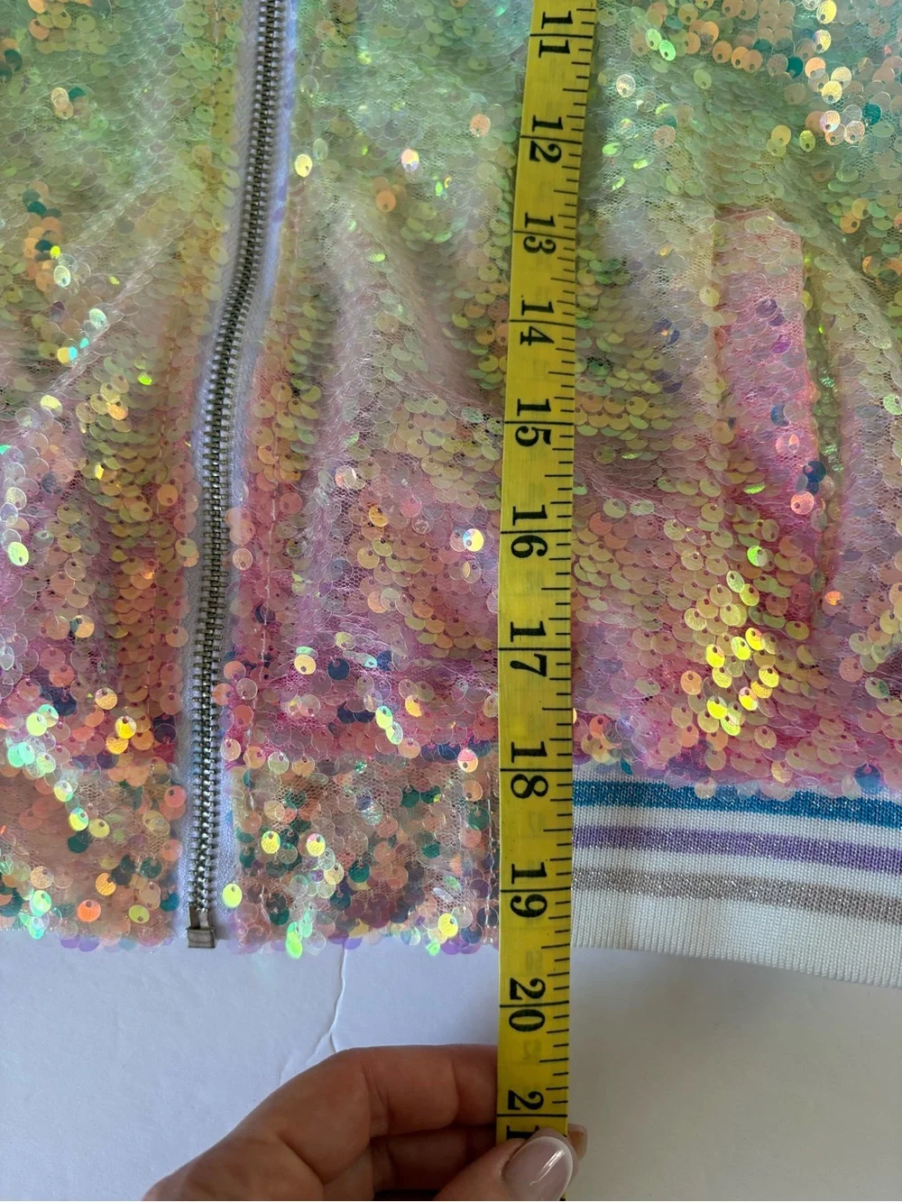 Lola+The Boys Icy Ombre Sequin Rainbow Bomber Jacket Unicorn Party Star Warm 10